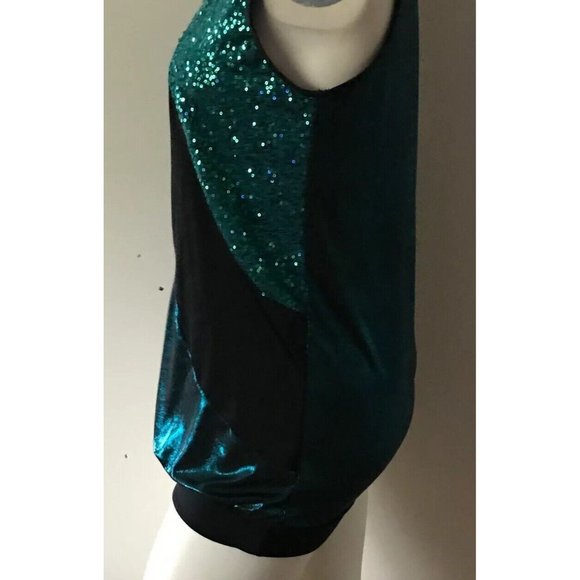 Weissman Dance Green/Black Sequined Dance Tank Top Blouse Wmns Sz Medium Adult - Picture 5 of 10